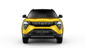 Front view of yellow Mahindra XUV 3XO SUV