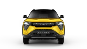 Front view of yellow Mahindra XUV 3XO SUV