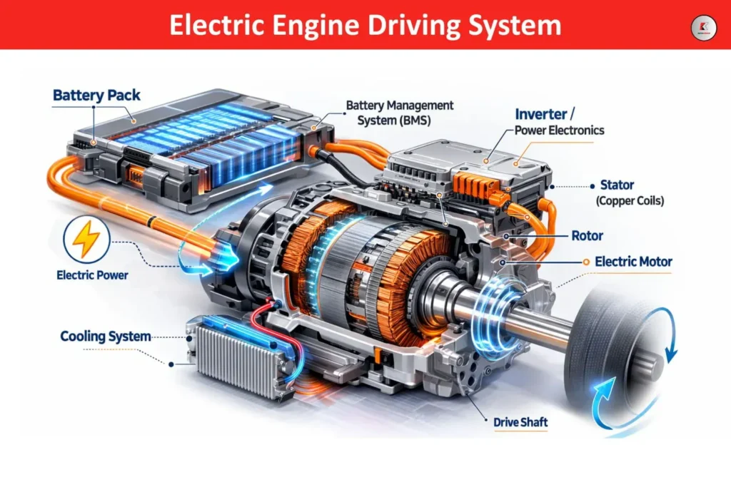 Diagram of electric engine components