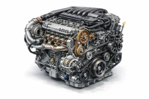 Detailed automotive engine illustration.