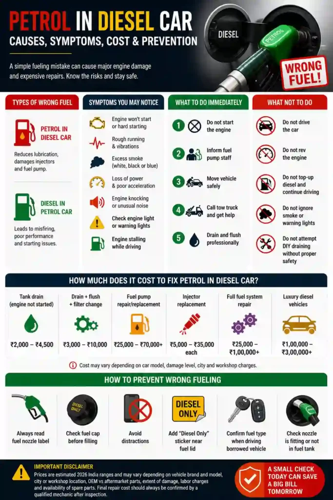 petrol in a diesel car full explaination in one image