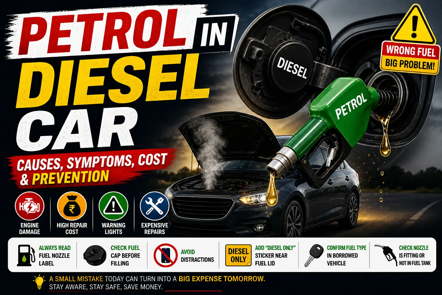 pouring petrol in a diesel tank