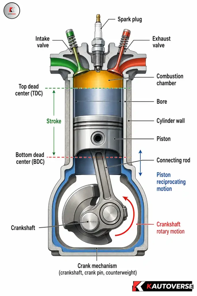 petrol engine parts with label